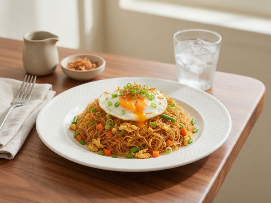 Sajian Bihun Goreng Telur di Station Coffee Premium
