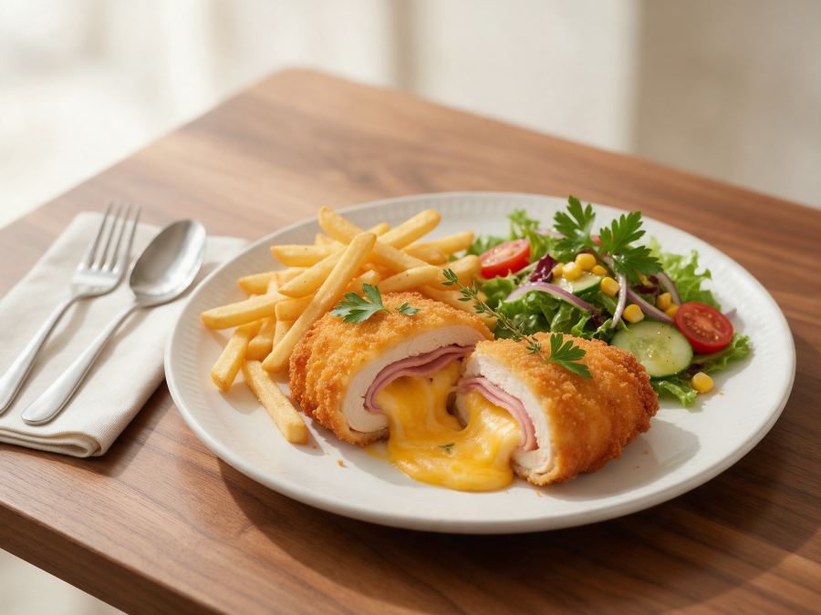 Sajian Chicken Cordon Bleu di Station Coffee Premium