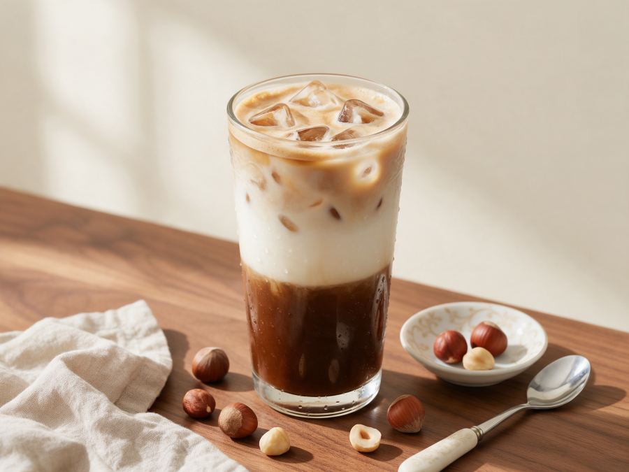 Sajian Hazelnut Latte Ice di Station Coffee Premium