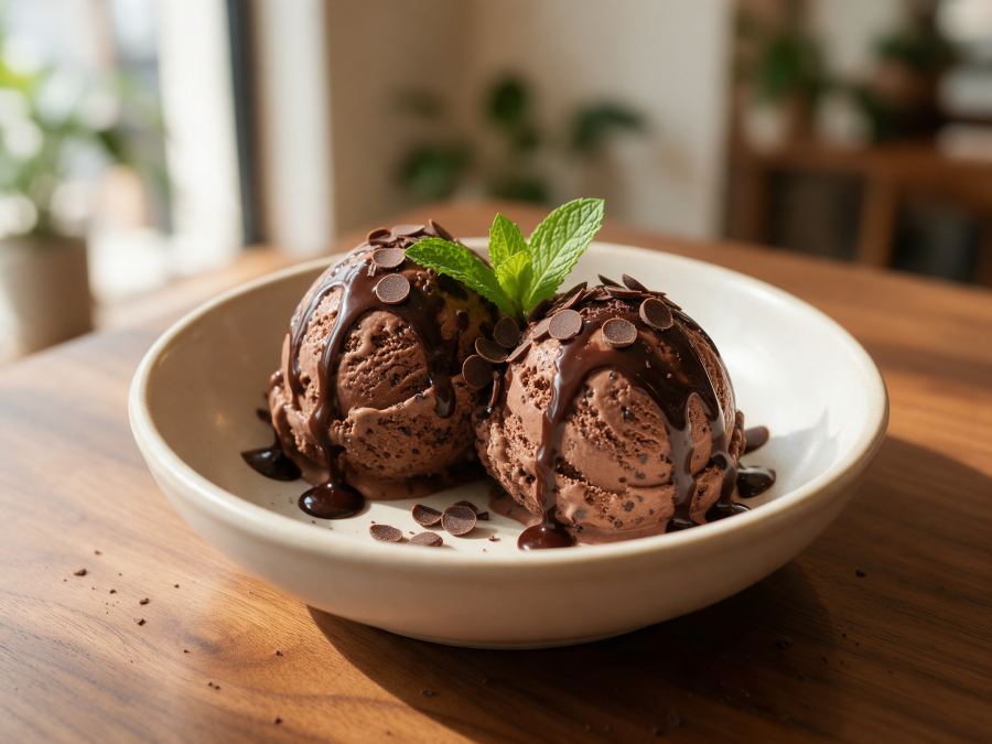 Sajian Ice Cream Chocolate di Station Coffee Premium