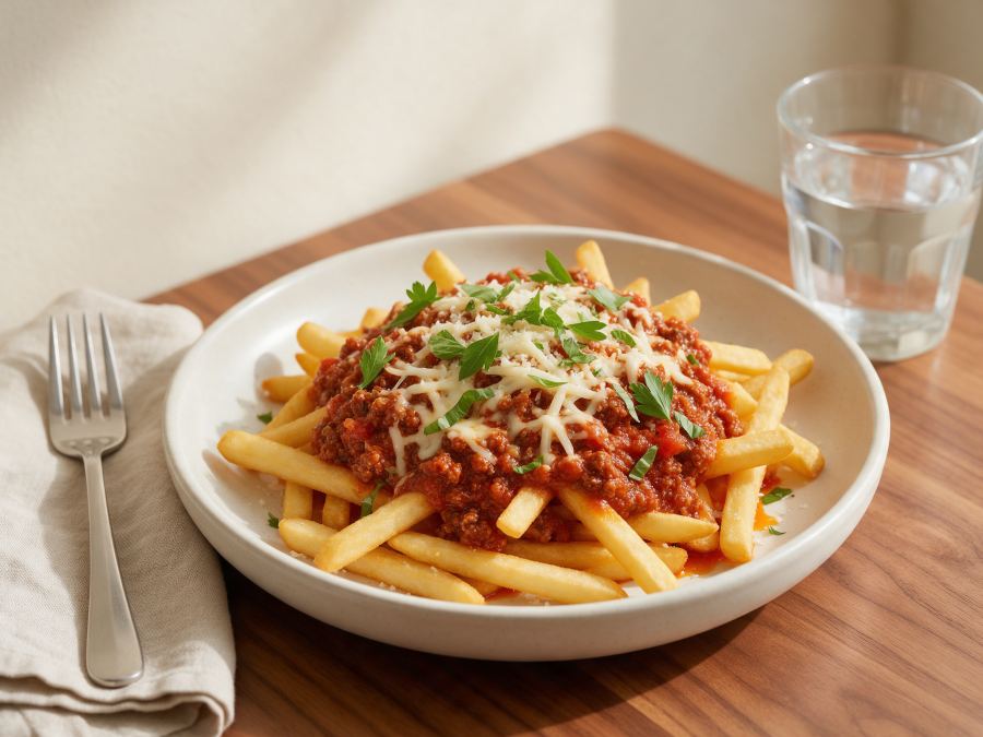 Sajian Kentang Bolognese di Station Coffee Premium