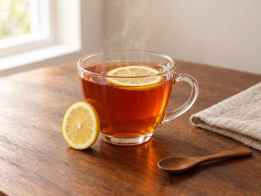 Sajian Lemon Tea Hot di Station Coffee Premium