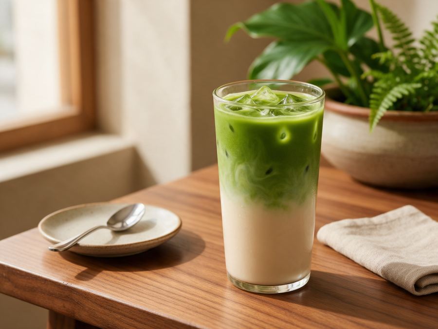Sajian Matcha Oat Latte di Station Coffee Premium