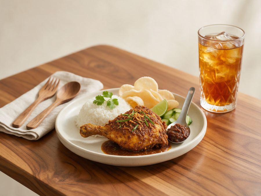 Sajian Nasi Ayam Agam + Ice Tea di Station Coffee Premium
