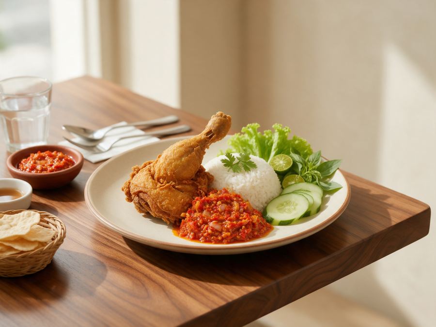 Sajian Nasi Ayam Penyet di Station Coffee Premium