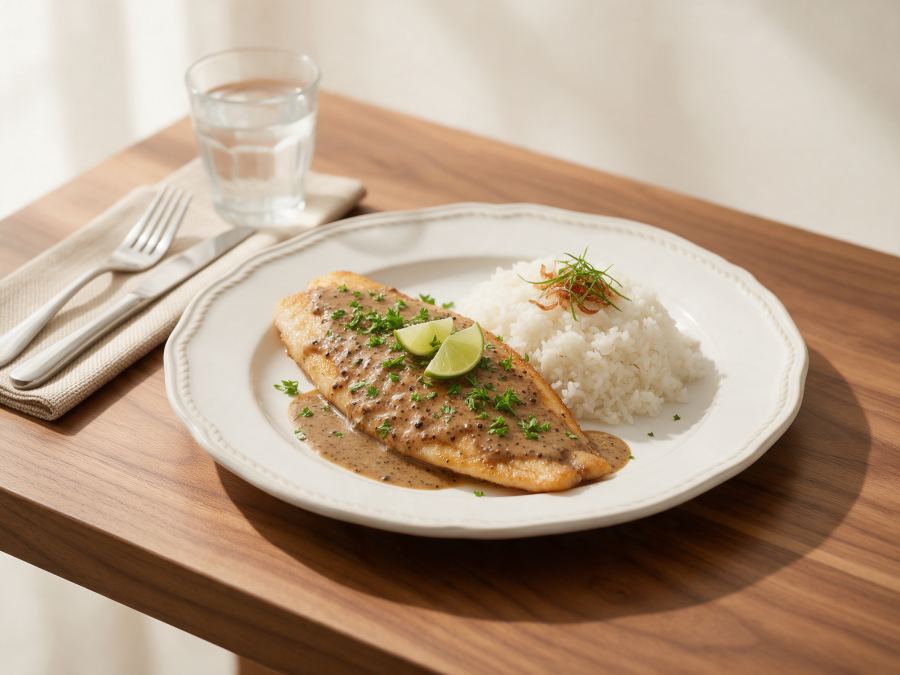 Sajian Nasi Dori Fillet Lada Hitam di Station Coffee Premium