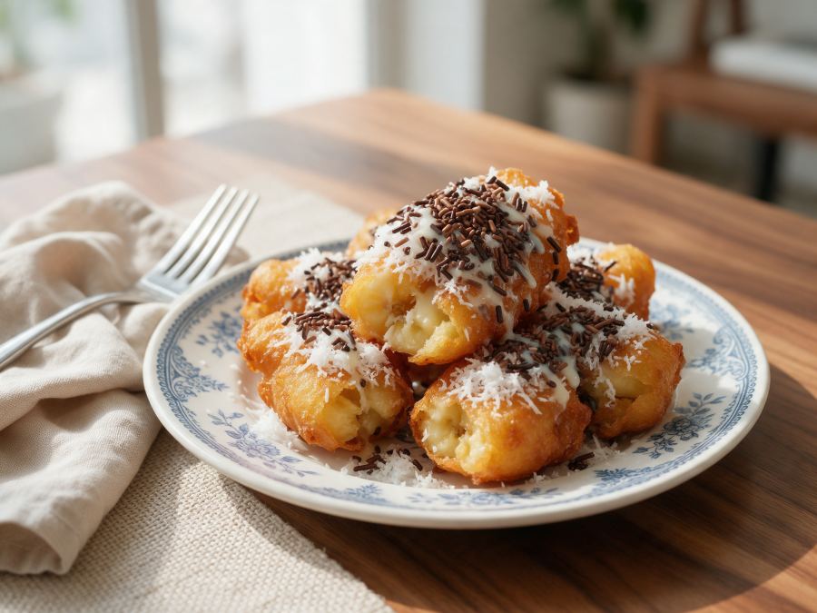 Sajian Pisang Goreng Coklat di Station Coffee Premium