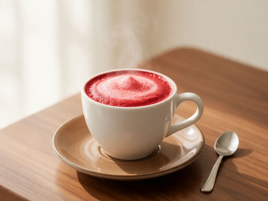 Sajian Red Velvet Hot di Station Coffee Premium