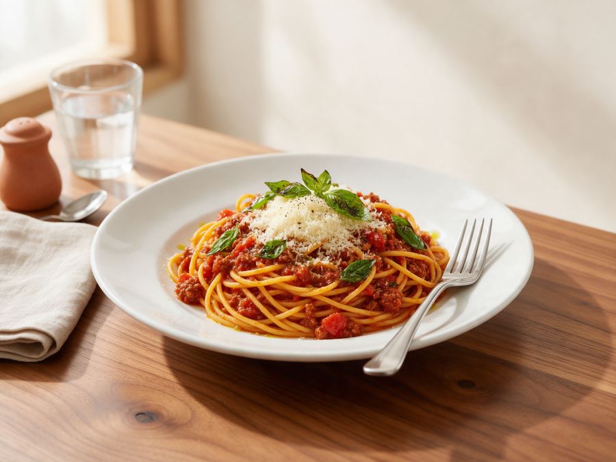 Sajian Spaghetti Bolognese di Station Coffee Premium