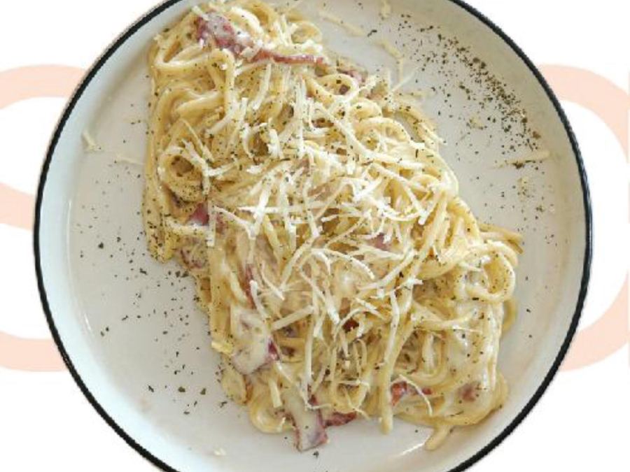 Sajian Spaghetti Carbonara di Station Coffee Premium