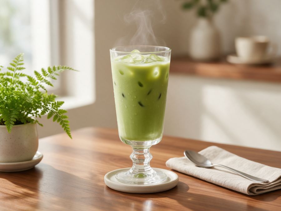 Sajian Teh Hijau Susu Dingin di Station Coffee Premium