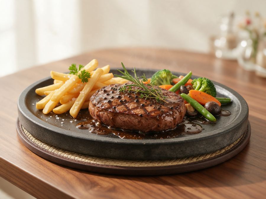 Sajian Tenderloin Steak di Station Coffee Premium
