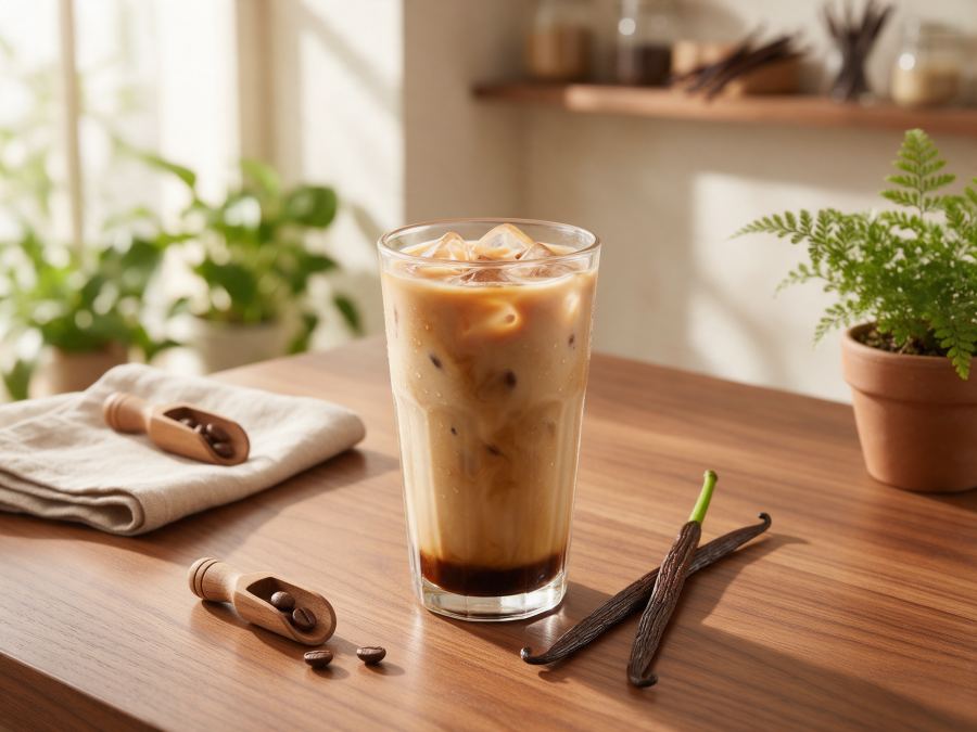 Sajian Vanilla Latte Ice di Station Coffee Premium